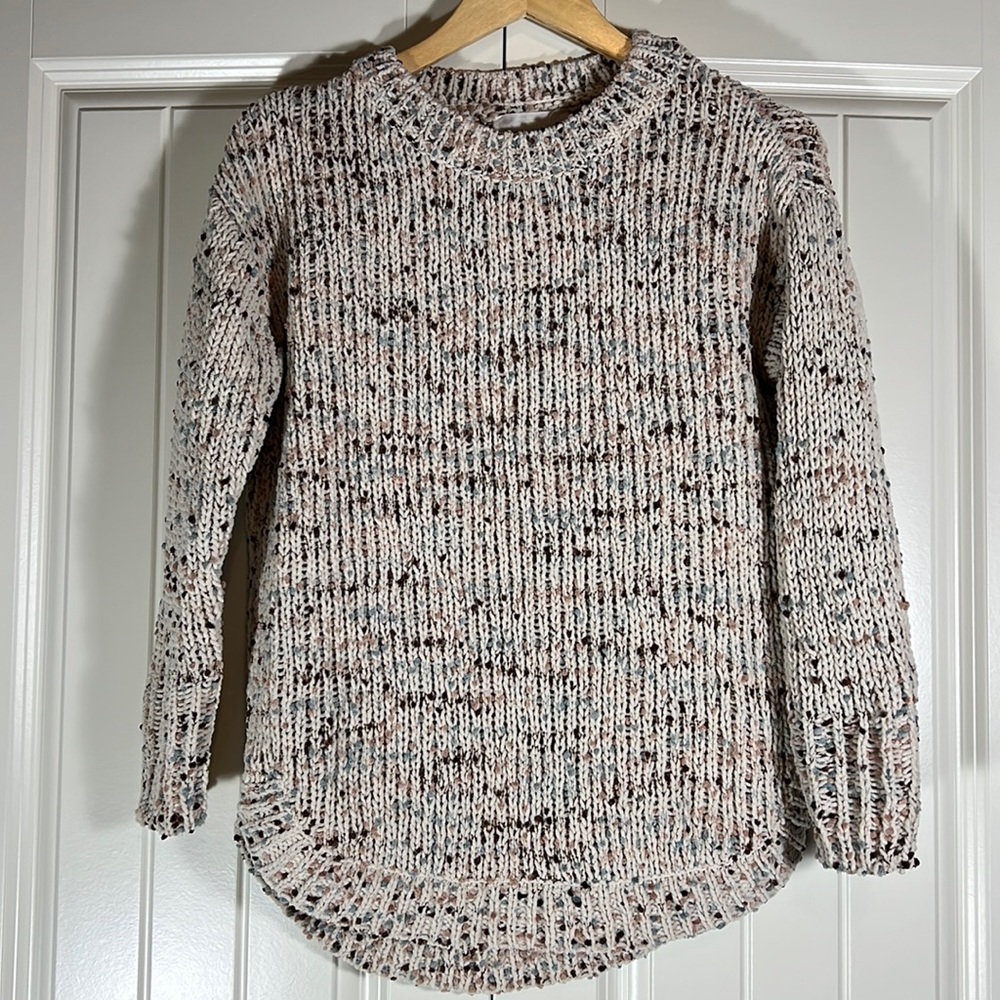 Jessica Simpson Multicolor Speckled Cream Knit Crewneck Sweater